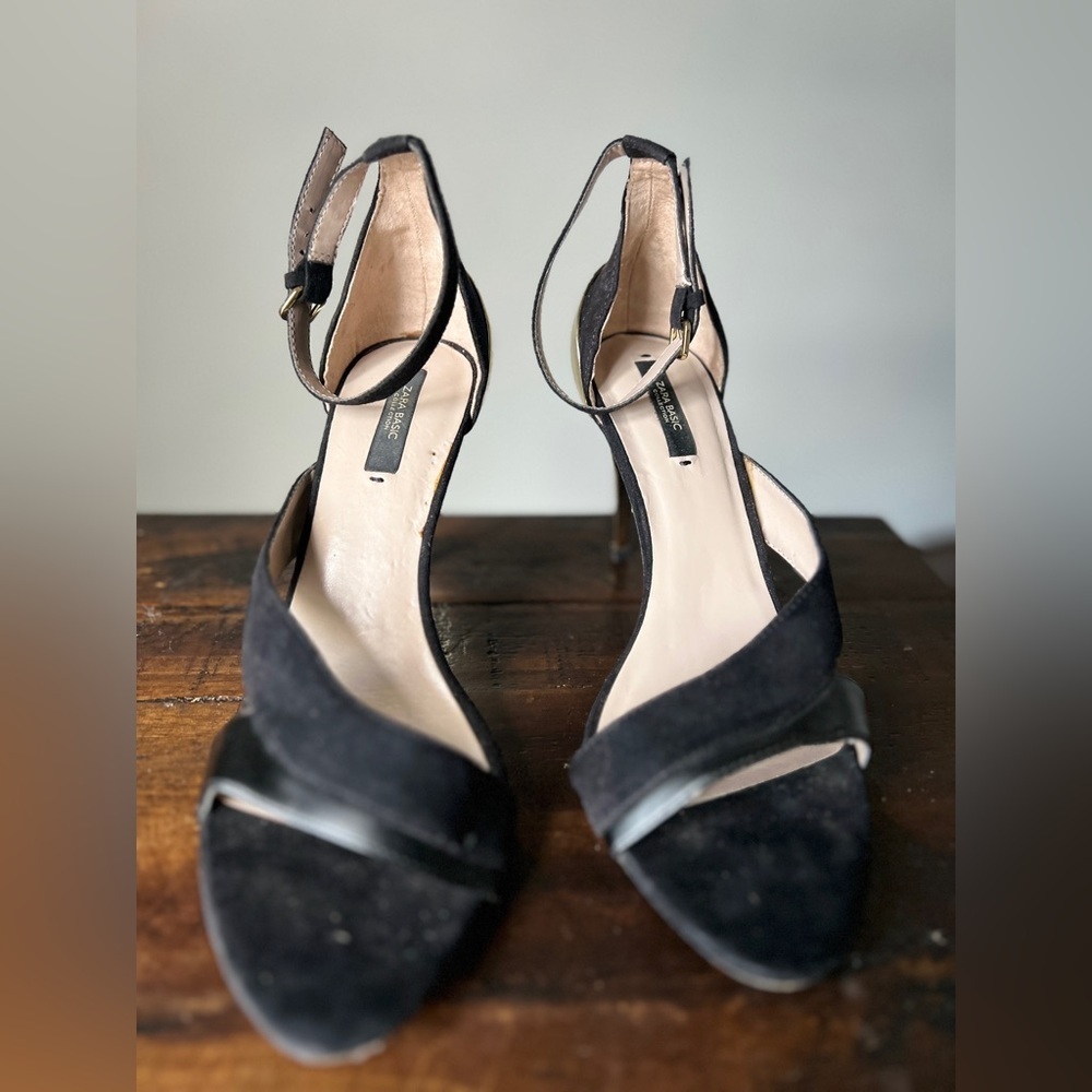 Zara Basic Collection Black Suede Leather And Gol… - image 1
